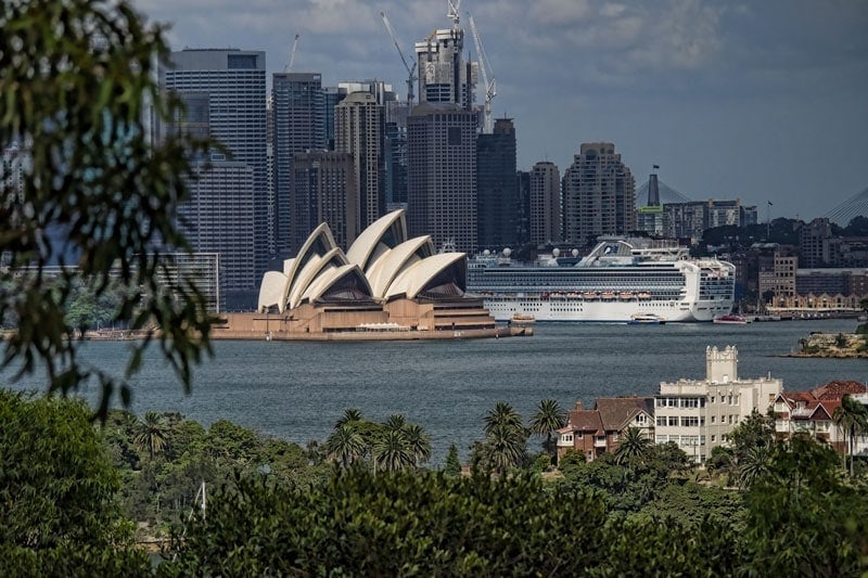Looking back at the Opera House and city from Taronga Zoo in Sydney