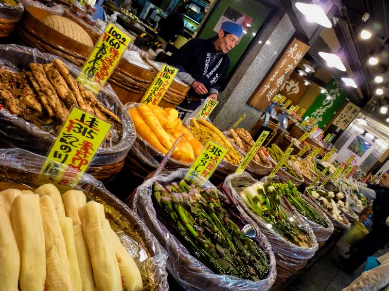 Fresh local vegetables at Nishiki market
