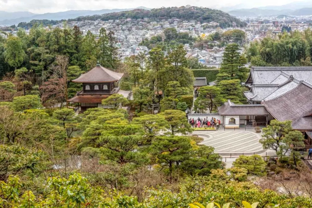 View of Ginkaku ji (Silver Pavilion) from the hill behind the gardens