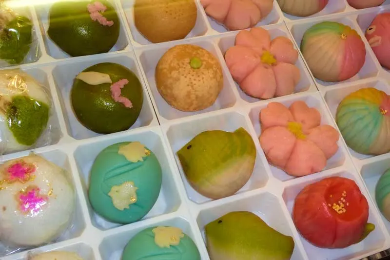 Wagashi are hand formed sweets at Nishiki market