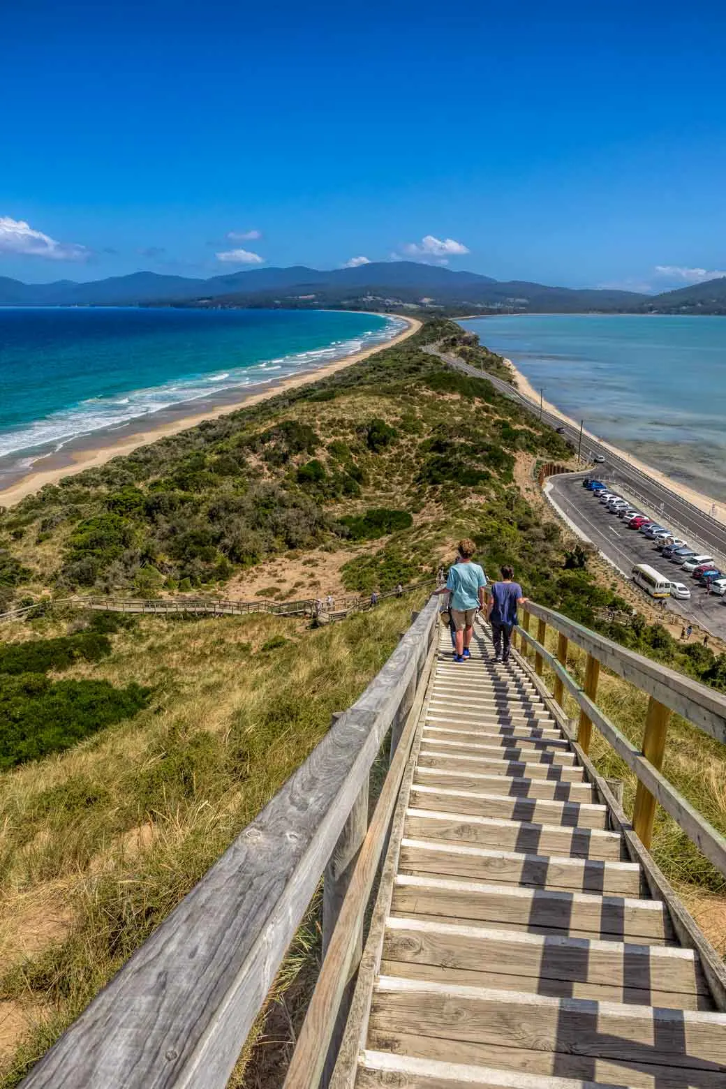 From the lookout down the narrow peninsula on Bruny Island