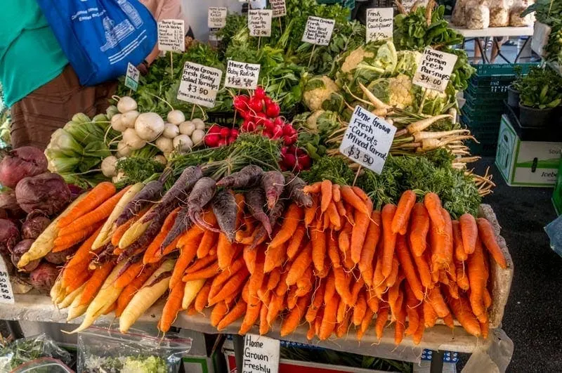 Farm fresh vegetables in Hobart market