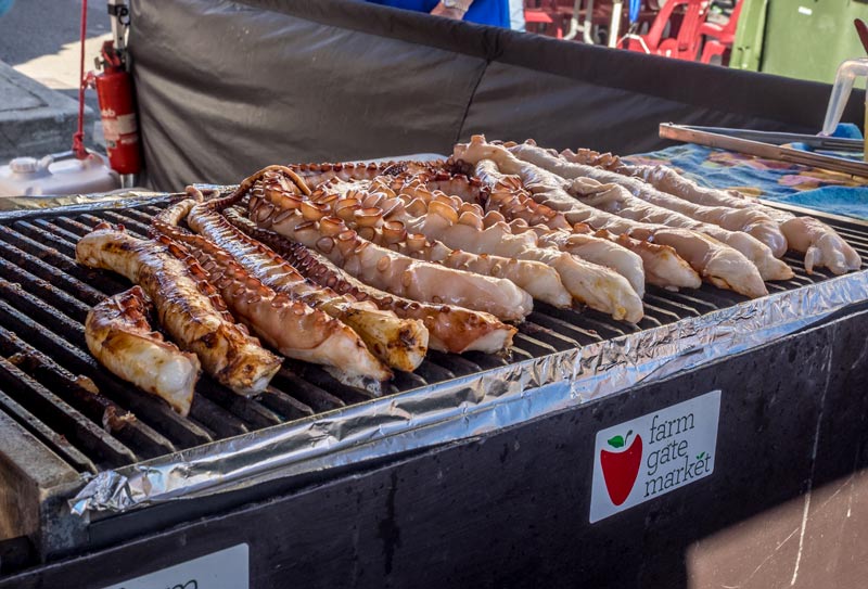 Grilled octopus at Hobart Farm Gate market