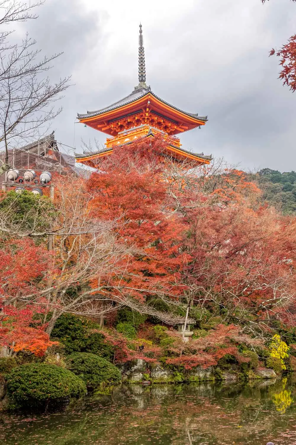 Pagoda at Kiyomizudera temple in Kyoto during autumn