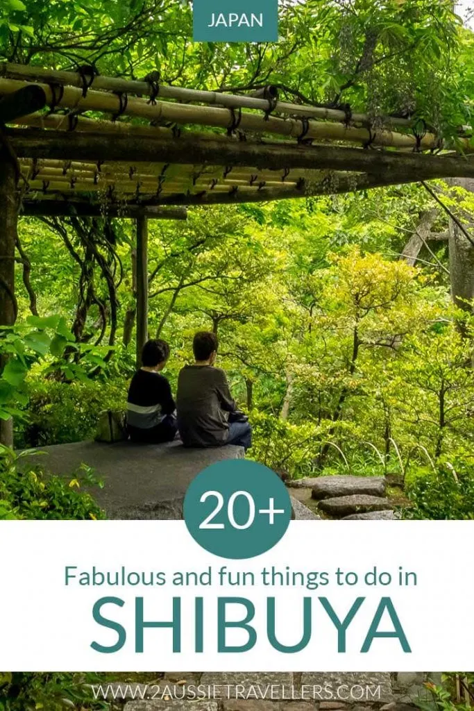 Things to do in Shibuya Japan Pinterest pin showing Nezu Museum garden