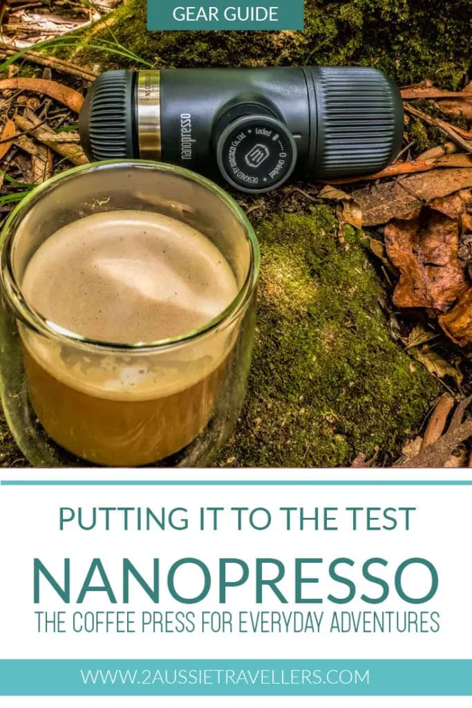 Making coffee with the Nanopresso beside a mossy rock in the forest