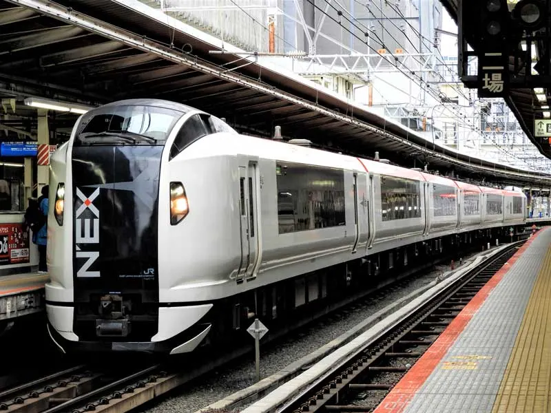 Narita Express (NEX) train in Tokyo Japan