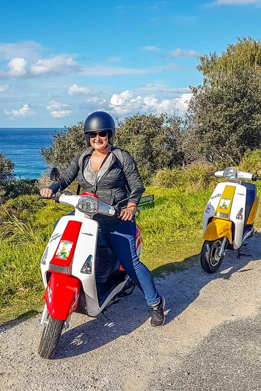 Toni on scooter on North Stradbroke Island
