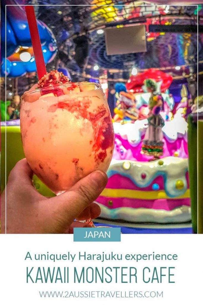 Colourful drinks with performs on stage in the background at Kawaii Monster Cafe