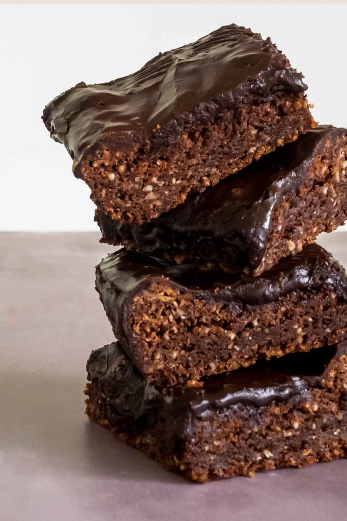 Stack of rich fudgy chocolate brownies