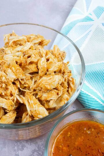 Spicy shredded chicken in a bowl