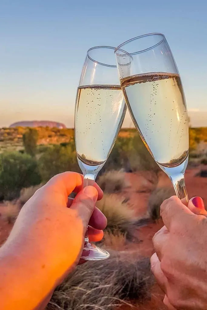 Bubbles at sunset overlooking Uluru