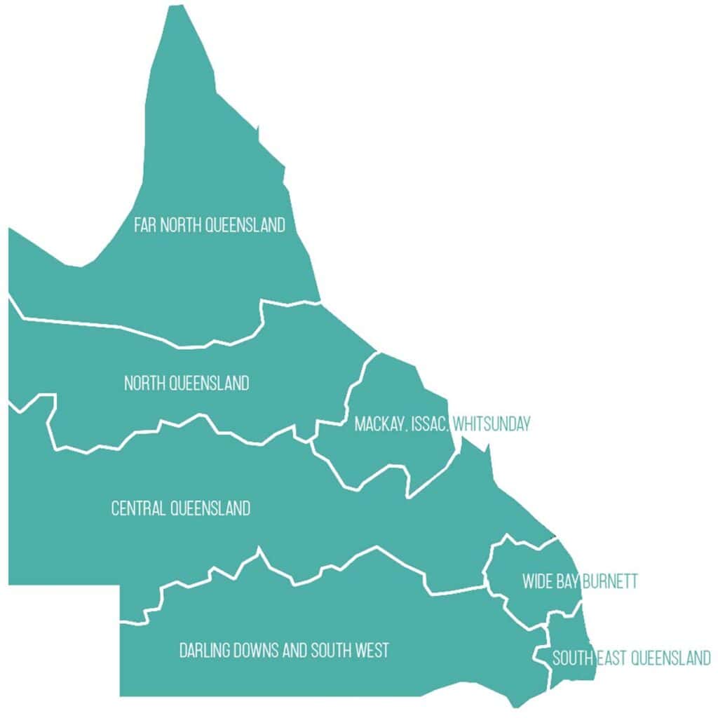 Map of regions in Queensland