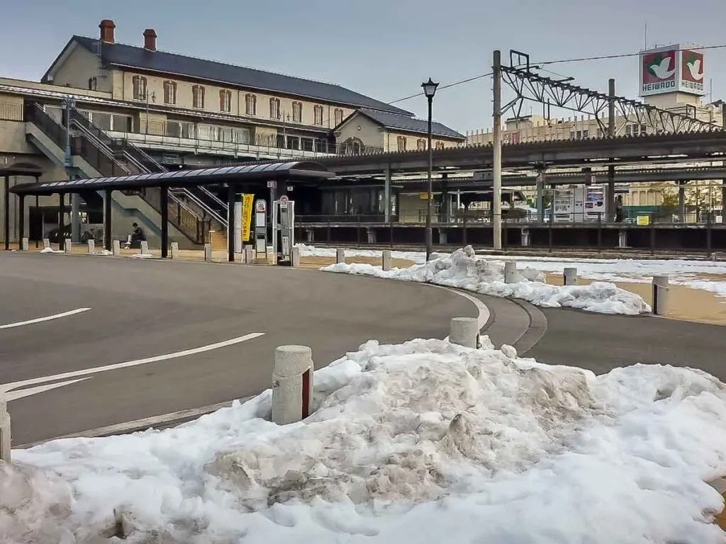 Nagahama train station in the snow