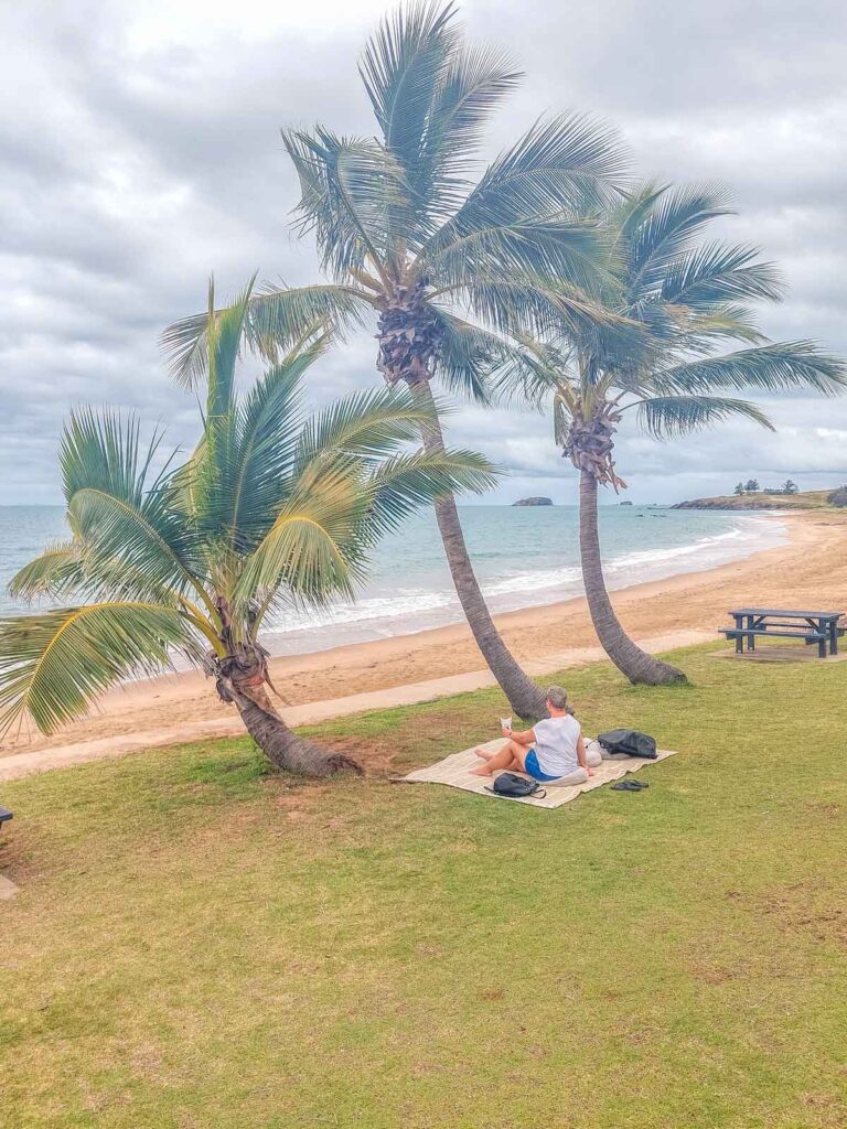 My fave spot at Honeybee Collective in Emu Park under the palm trees taking in that view