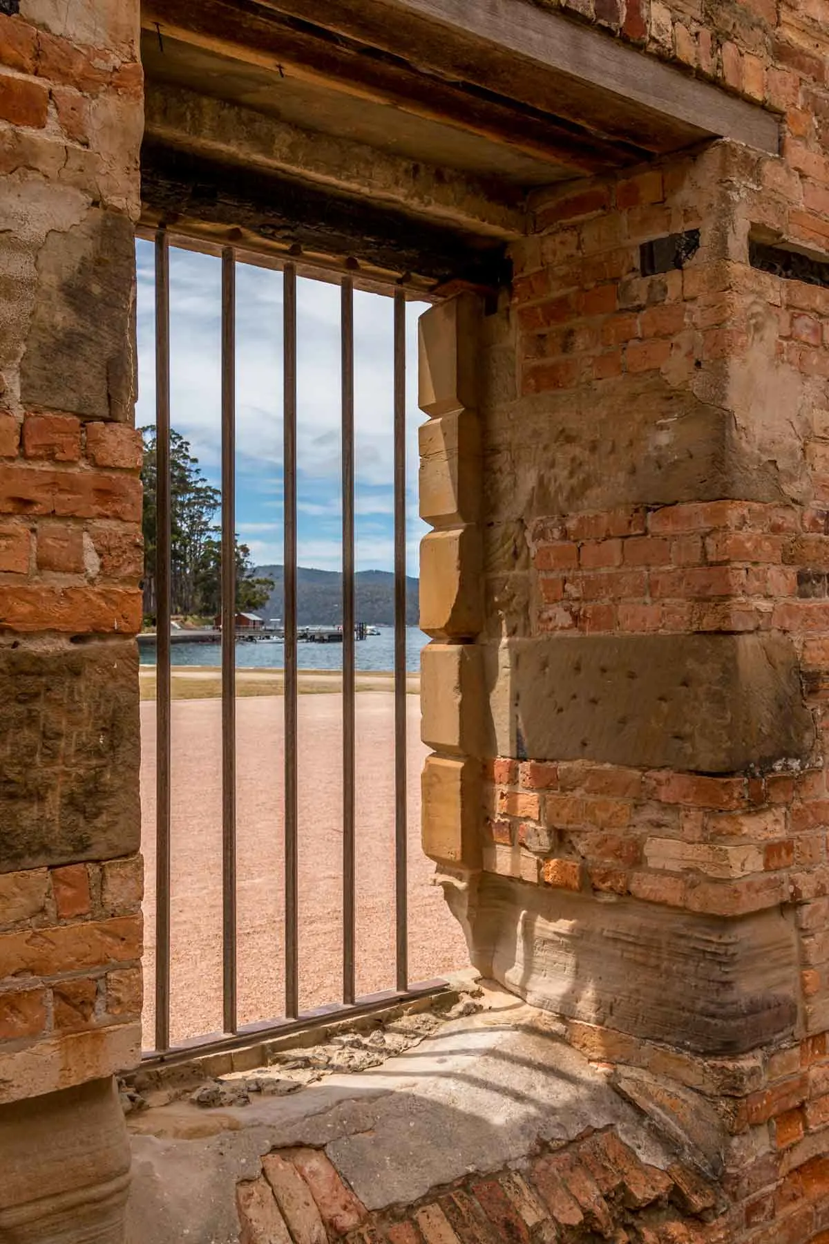Looking though cell bars at Port Arthur