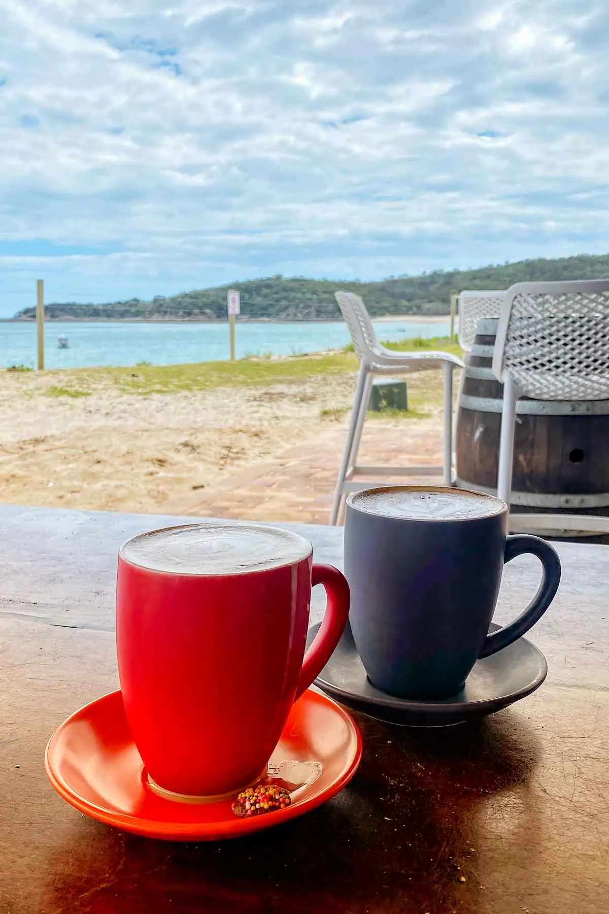 Coffee at Hideaway Bar overlooking ocean at Great Keppel Island