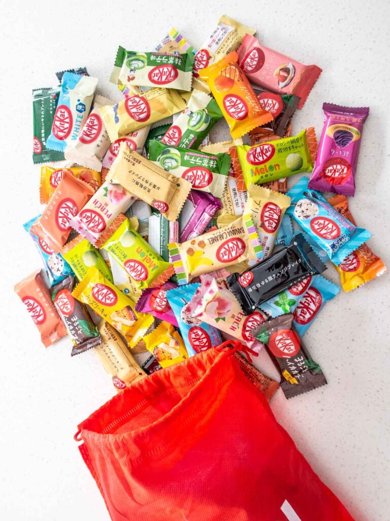 Japanese KitKat snack packs tipped from red bag