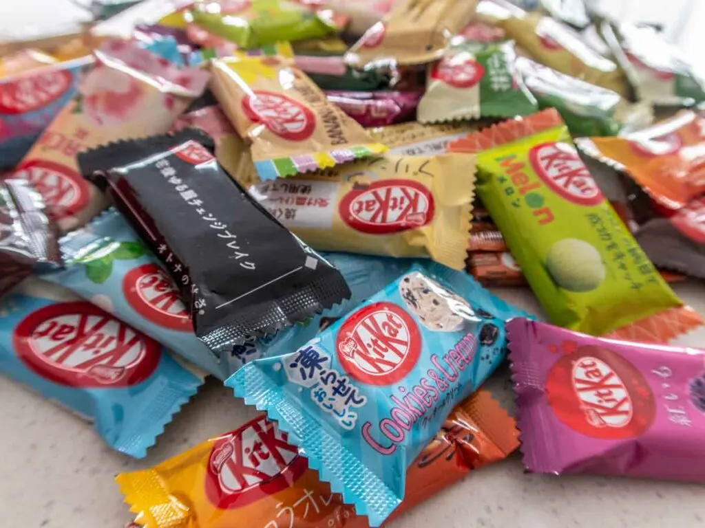 A pile of snack sized KitKats in Japan