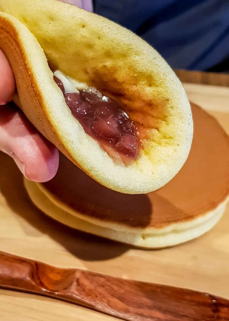 Dorayaki pancakes with red bean jam - a deconstucted breakfast based on a Japanese classic snack