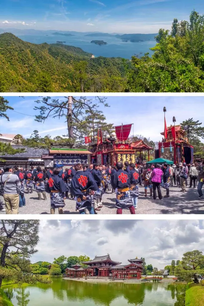 Collage Mt Misen view, Nagahama festival and Uji