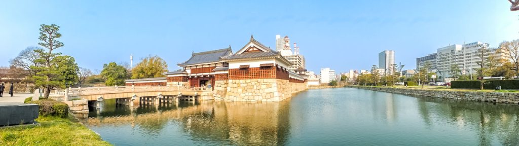 Panorama of Hiroshima castle moat and defences