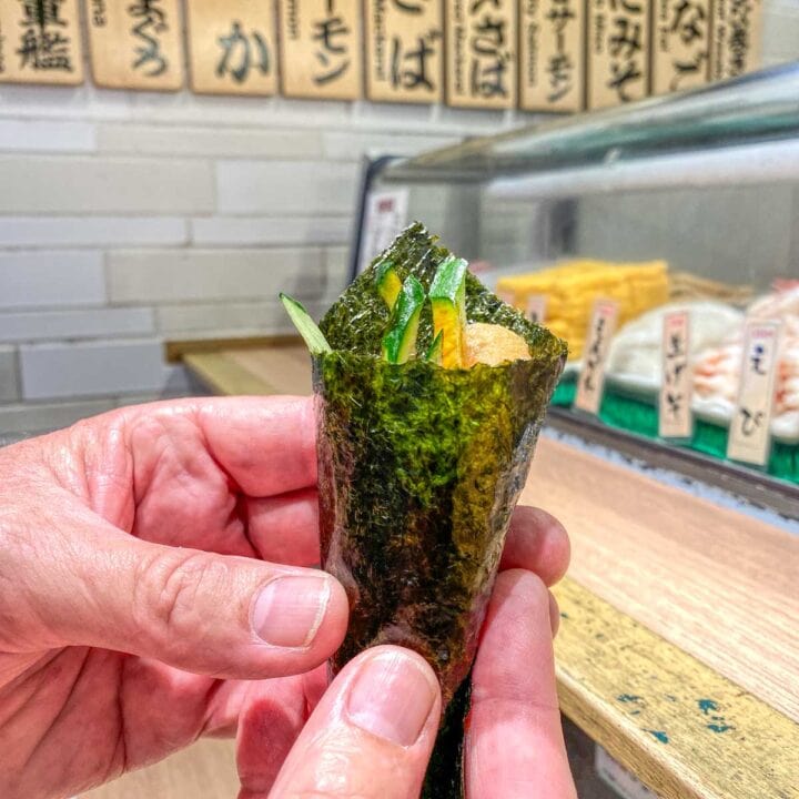 Hand rolled sushi on the Shibuya food tour