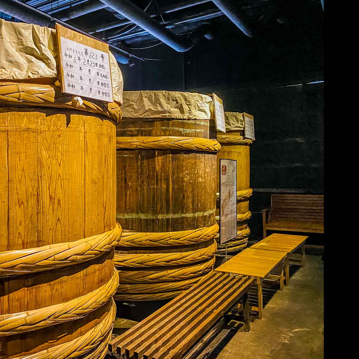 Iishi Miso in Matsumoto, Nagano. Vats of year 1 miso.